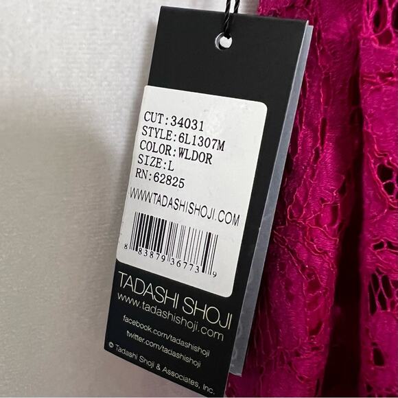 TADASHI SHOJI / bright pink lace block paneled pintuck cocktail dress / L - Picture 7 of 8